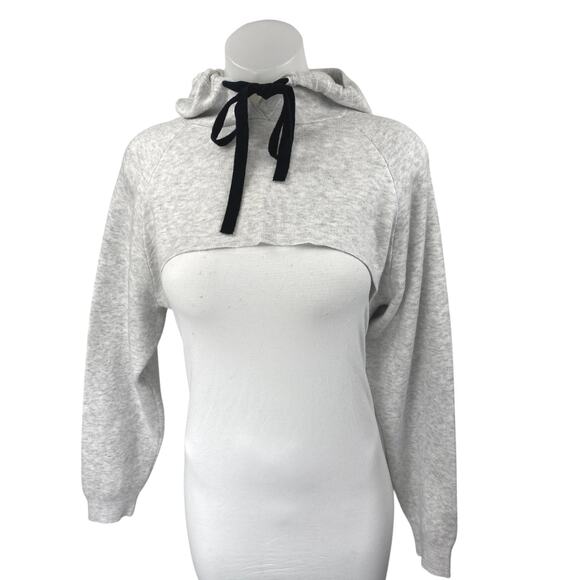 Bershka Tops - Bershka Gray Long Sleeve Cutout Drawstring Hooded Hoodie Crop Sweatshirt Top M
